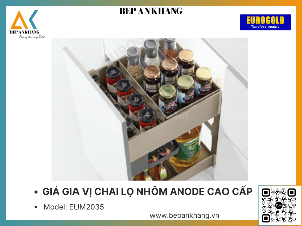 GIÁ GIA VỊ CHAI LỌ NHÔM ANODE CAO CẤP EUROGOLD EUM2035 - INOX OVAL 304